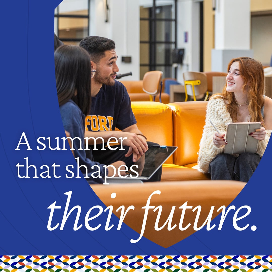 Social Media image for Oxford College of Emory University | Students are laughing in a common space. Text says: A summer that shapes their future