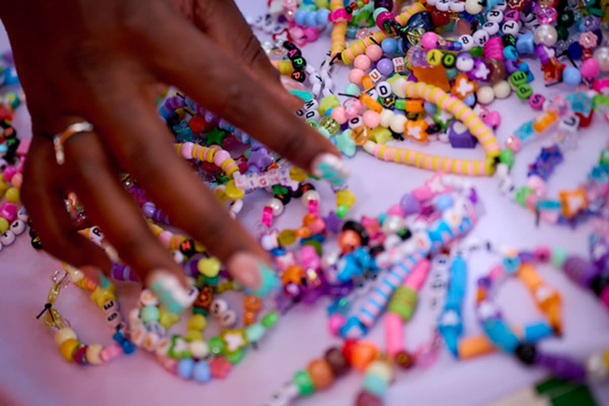Friendship bracelets on a table