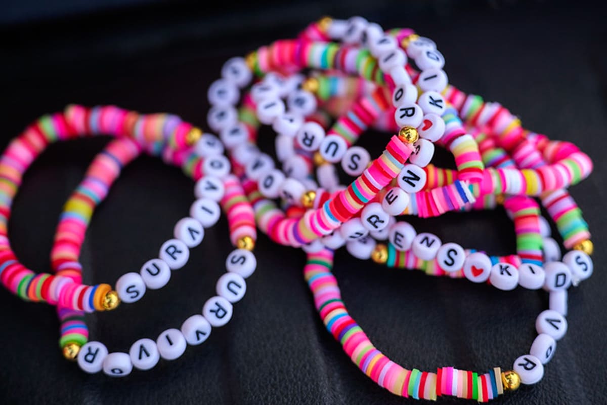 Friendship bracelets on a table